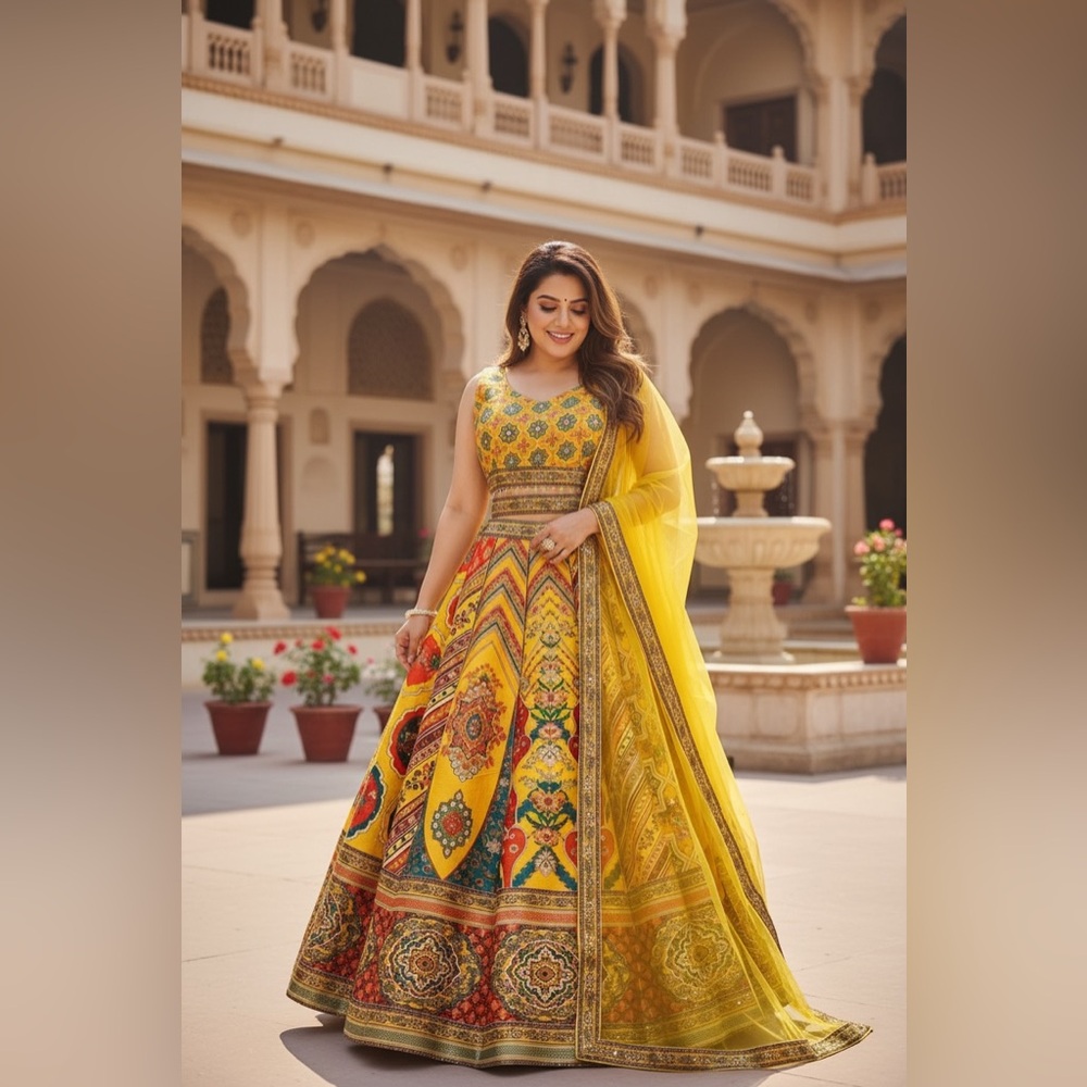 Vibrant Yellow Multicolor lehenga